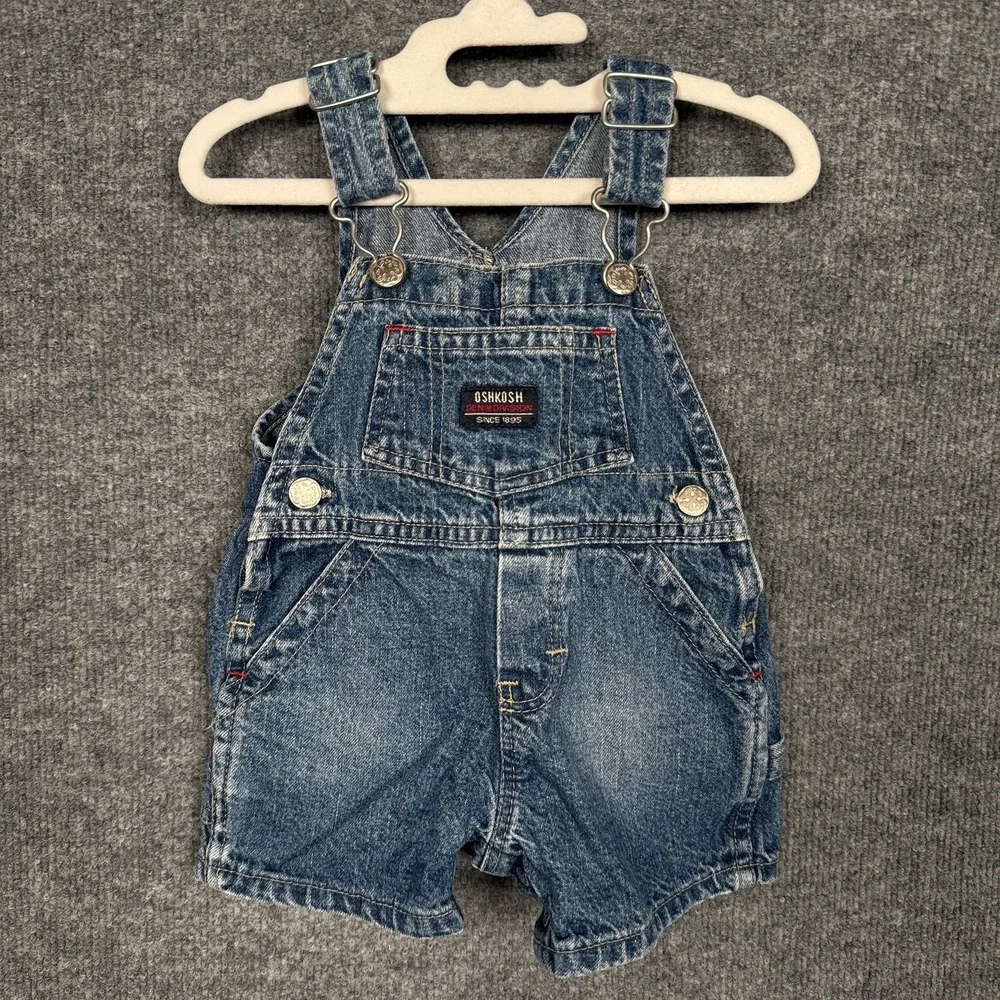 Vtg Y2K Oshkosh Baby 0-3 Overall Shorts‎ Denim Carpenter Style Shortalls Blue